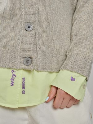 Kaschmir Basic Strickjacke mit Lurexgarn in hellgrau melange detail