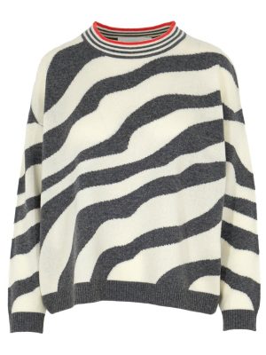Kaschmir Pullover Zebramuster grau-offwhite