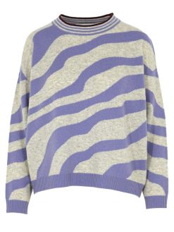 Kaschmir Pullover Zebramuster hellgrau-flieder
