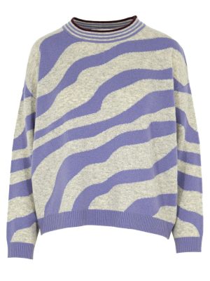 Kaschmir Pullover Zebramuster hellgrau-flieder