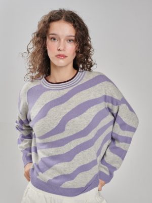 Kaschmir Pullover Zebramuster hellgrau-flieder