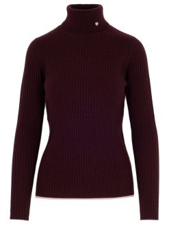 Kaschmir Rippstrick Rollkragenpullover in bordeaux