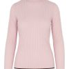 Kaschmir Rippstrick Rollkragenpullover in rosa