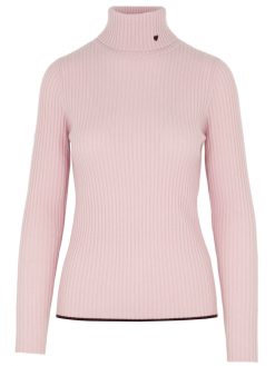 Kaschmir Rippstrick Rollkragenpullover in rosa