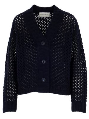 Lochstrickjacke in dunkelblau Vorderansicht