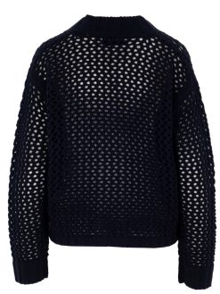 Lochstrickjacke in dunkelblau Rückansicht