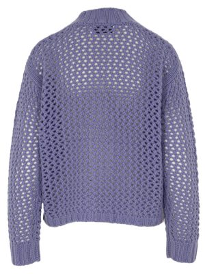 Lochstrickjacke in lila Rückansicht