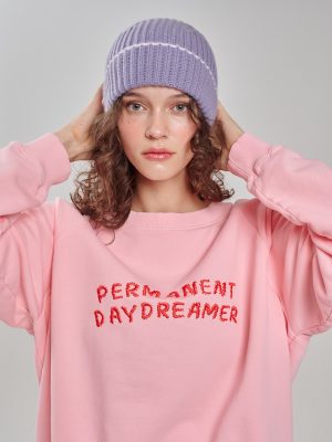 Kaschmir Mütze mit Rippstruktur in flieder mit rosa Kontraststreifen