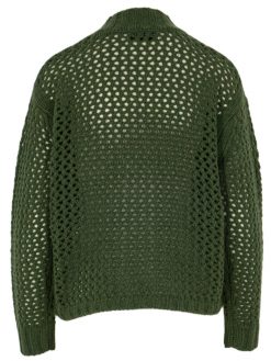 Lochstrickjacke in lodengrün Rückansicht