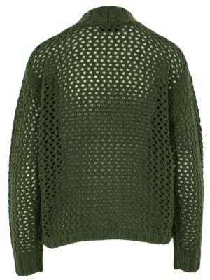 Lochstrickjacke in lodengrün Rückansicht