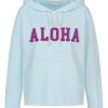 Eisblauer Hoodie mit Loop Stickerei Aloha