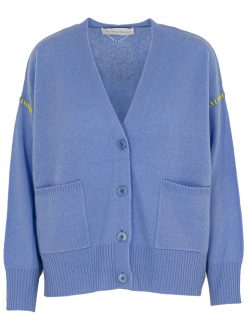 Cardigan in blau mit Kontrastnaht in gelb