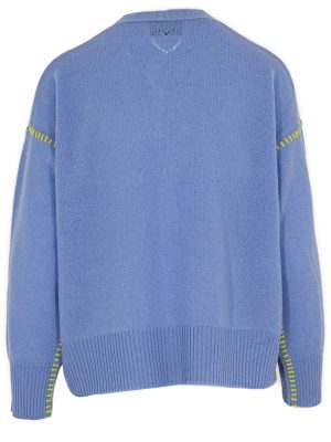Cardigan in blau mit Kontrastnaht in gelb Rückansicht