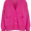 Cardigan in fuchsia mit Kontrastnaht in gelb