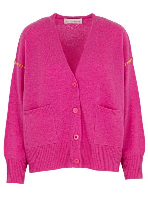 Cardigan in fuchsia mit Kontrastnaht in gelb