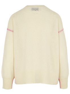 Cardigan in offwhite mit Kontrastnaht in pink Rückansicht