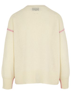 Cardigan in offwhite mit Kontrastnaht in pink Rückansicht