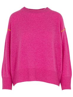 Pullover in fuchsia mit Kontrastnaht in gelb