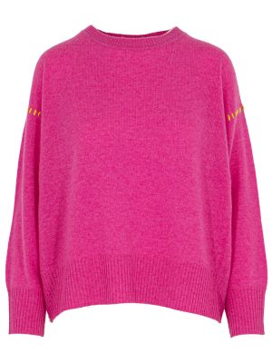 Pullover in fuchsia mit Kontrastnaht in gelb