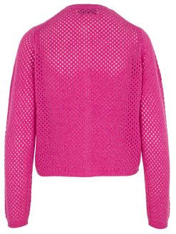 Kaschmir Strickjacke in Netz Optik fuchsia Rückansicht