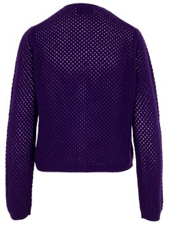 Kaschmir Strickjacke in Netz Optik lila Rückansicht