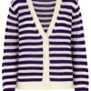 Cardigan mit Streifen in dunklem lila und cremeweiß