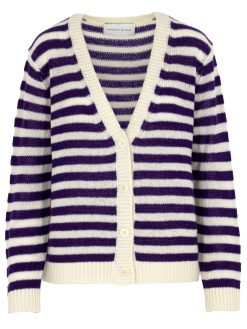 Cardigan mit Streifen in dunklem lila und cremeweiß
