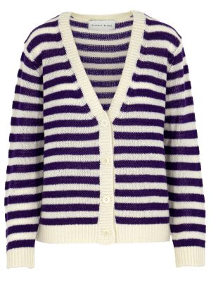 Cardigan mit Streifen in dunklem lila und cremeweiß