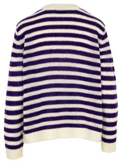 Cardigan mit Streifen in dunklem lila und cremeweiß Rückansicht