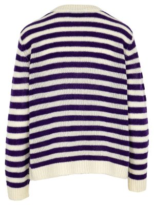 Cardigan mit Streifen in dunklem lila und cremeweiß Rückansicht