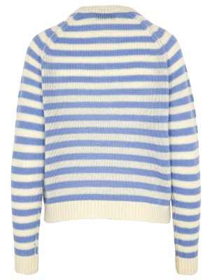 Ringelpullover in hellblau und cremeweiß Rückansicht