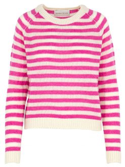 Ringelpullover in fuchsia und cremeweiß