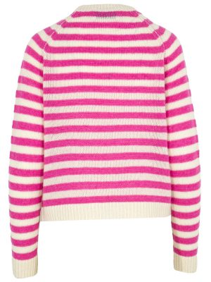 Ringelpullover in fuchsia und cremeweiß Rückansicht