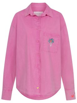 Popeline Bluse in Fuchsia mit Palme