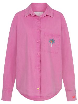 Popeline Bluse in Fuchsia mit Palme