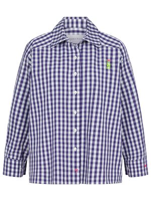Popeline Bluse mit Karos in lila