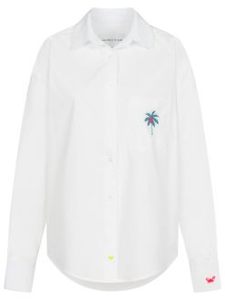 Popeline Bluse in weiß mit Palme