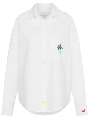 Popeline Bluse in weiß mit Palme