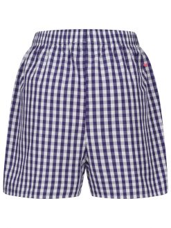 Lila karierte Shorts aus Popeline Rückansicht