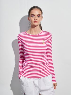 Rib Longsleeve pink-weiß am Model