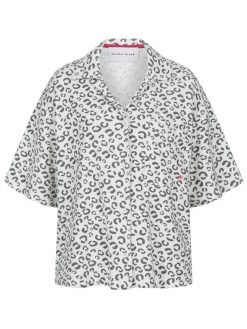 Frottée Hemd mit Leo Print in weiss
