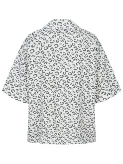 Frottée Hemd mit Leo Print in weiss Rückansicht