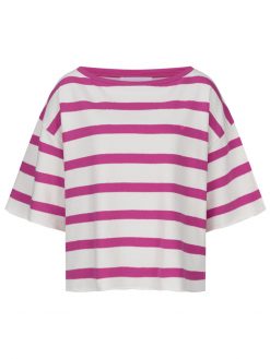 Kurzarm Sweatshirt mit Streifen in pink