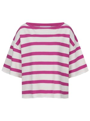 Kurzarm Sweatshirt mit Streifen in pink