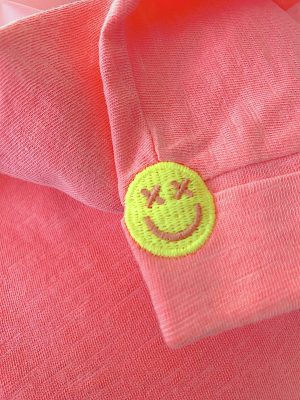 T-Shirt mit turn-up Ärmel in apricot, Detail