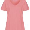 T-shirt mit V-Ausschnitt in fluo apricot