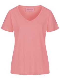 T-shirt mit V-Ausschnitt in fluo apricot