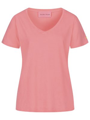T-shirt mit V-Ausschnitt in fluo apricot