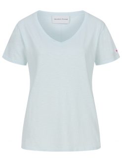 Hellblaues V-Neck T-shirt mit Slub Yarn Struktur