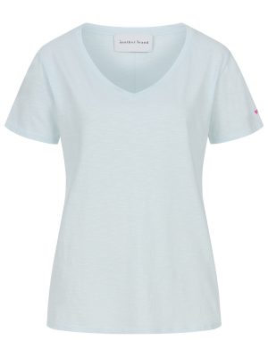 Hellblaues V-Neck T-shirt mit Slub Yarn Struktur